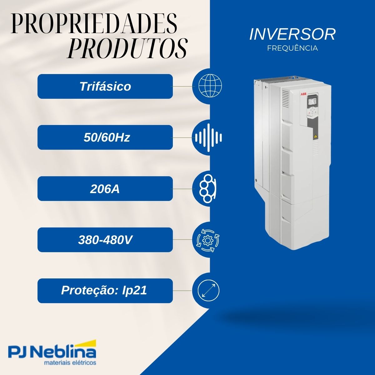 Inversor Frequência Trifásico 380-480V 50/60Hz 206A 110Kw - Abb