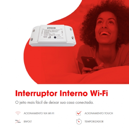 Módulo Interruptor Interno Inteligente Smart 10A Android/iOS Com Comando De Voz - Smarteck