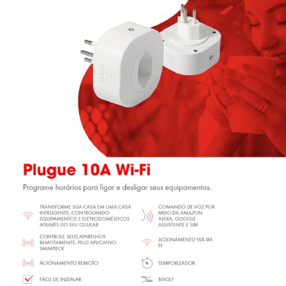 Tomada Inteligente Smart 10A Bivolt Branco Wifi Com Assistente Virtual Alexa/Google - Smarteck