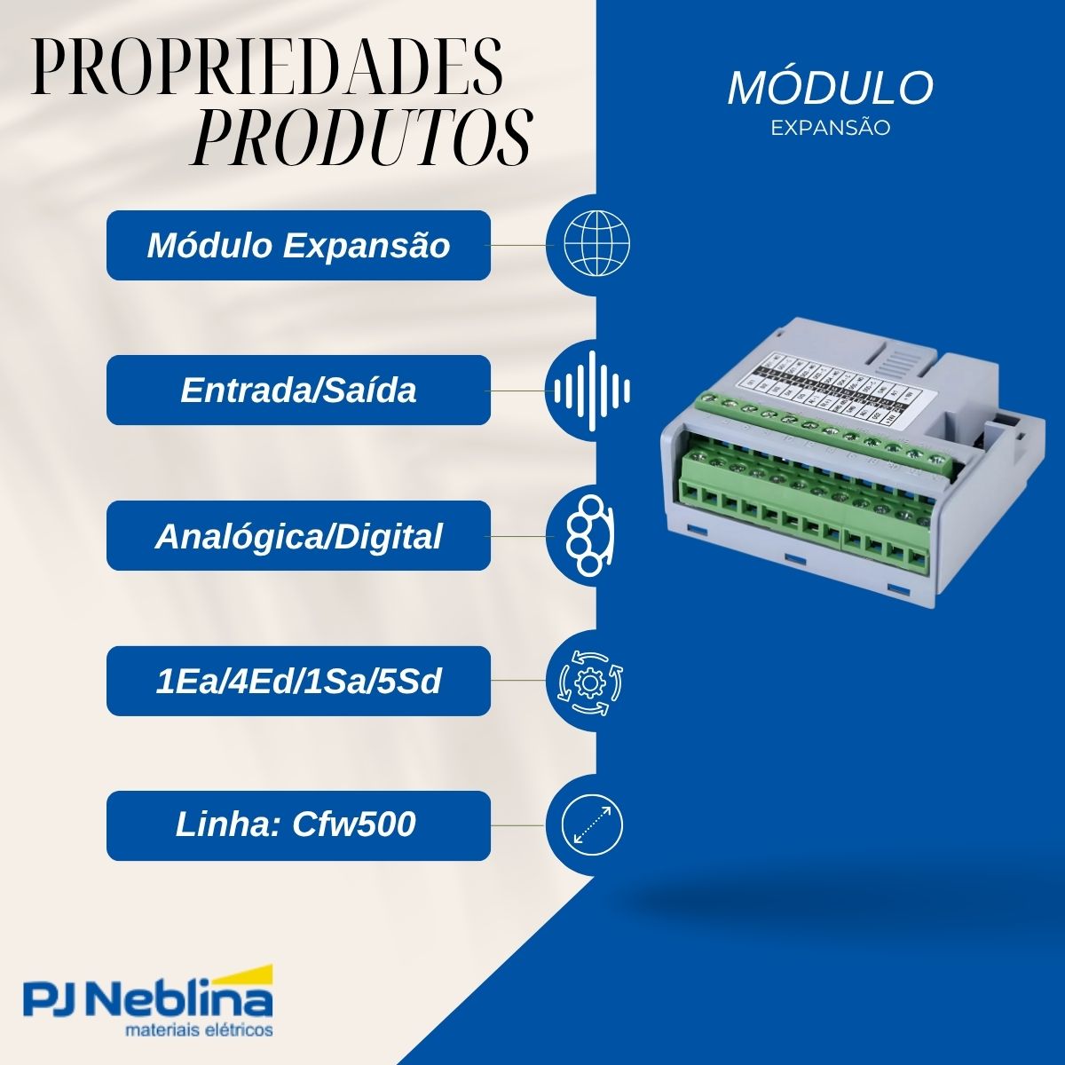 Módulo Expansão Inversor Entrada/Saída Analógica/Digital 1Ea/4Ed/1Sa/5Sd Cfw500 - Weg