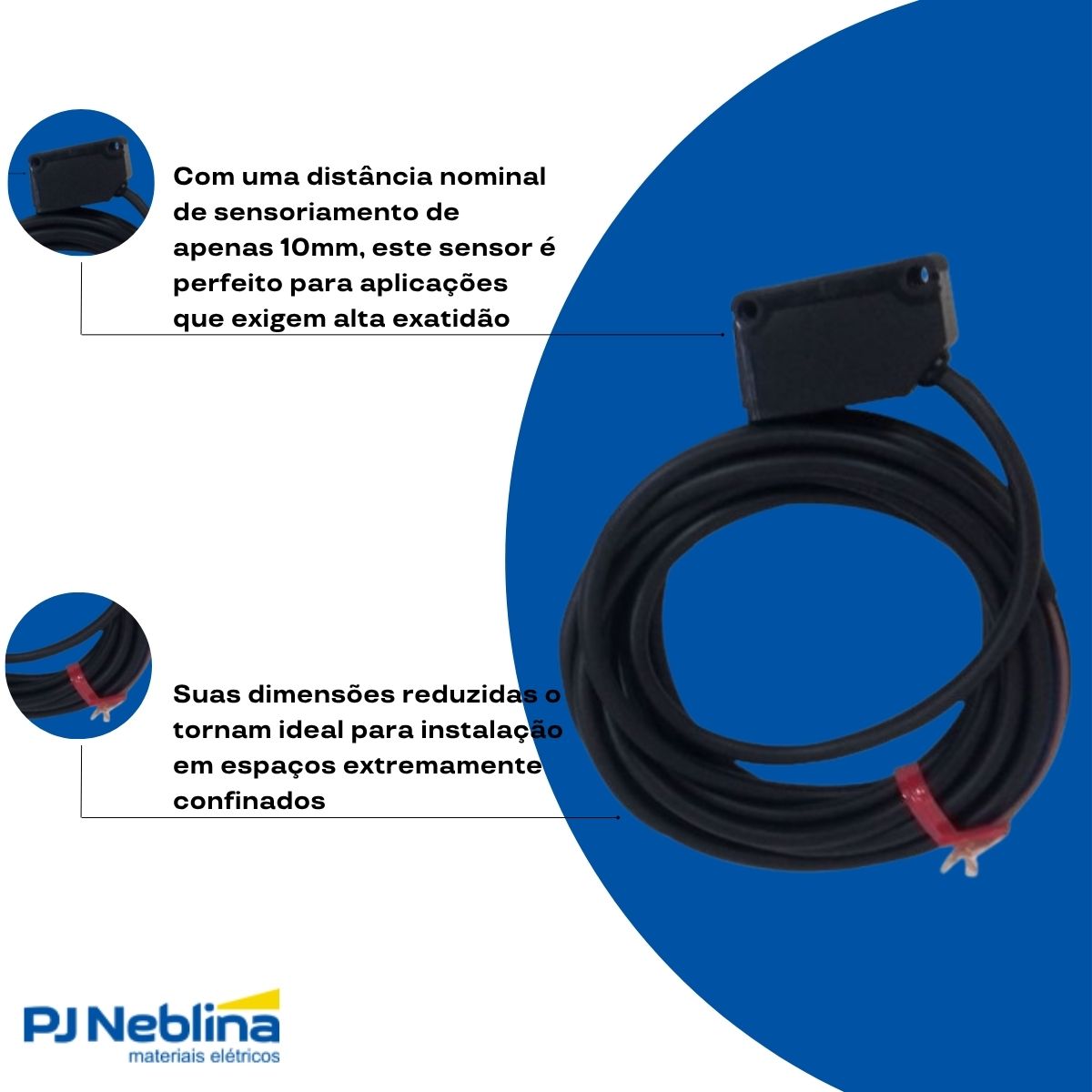 Sensor Fotoelétrico Barreira Sn=10Mm 31X20X11,2Mm Plástico 12-24Vcc Cabo 2M Pnp Ip67 - Weg