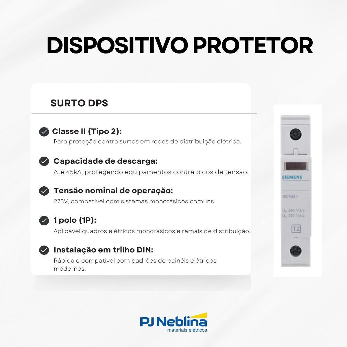 Dispositiv Protetor Surto Dps Cl Ii 1p 275v 20/45ka