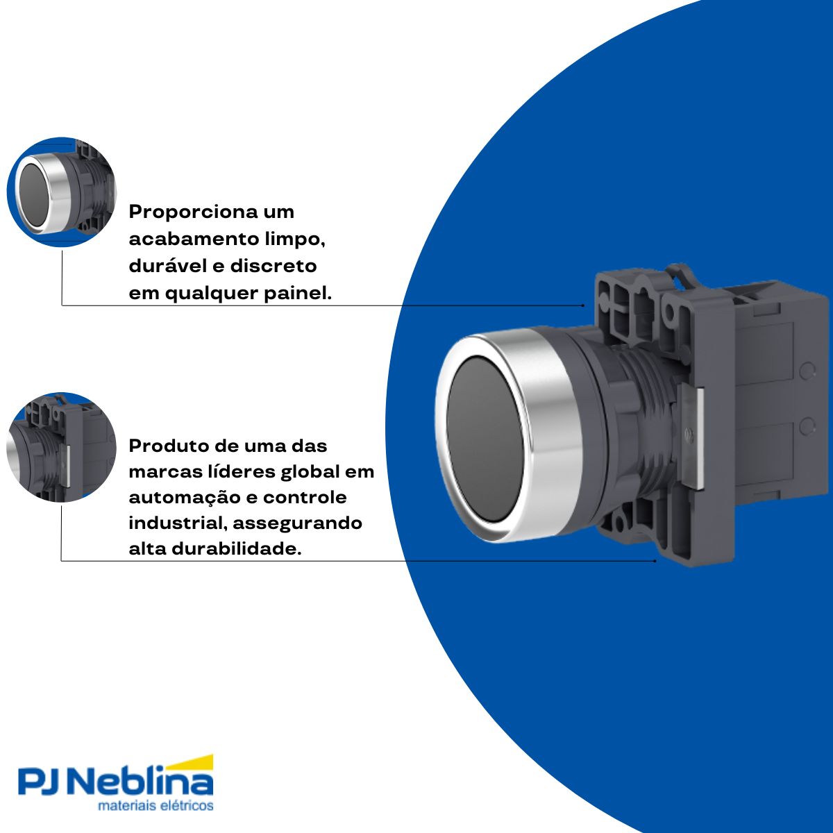 Botão Comando Pulsador Faceado Redondo 22Mm Plástico Preto 2Na - Schneider