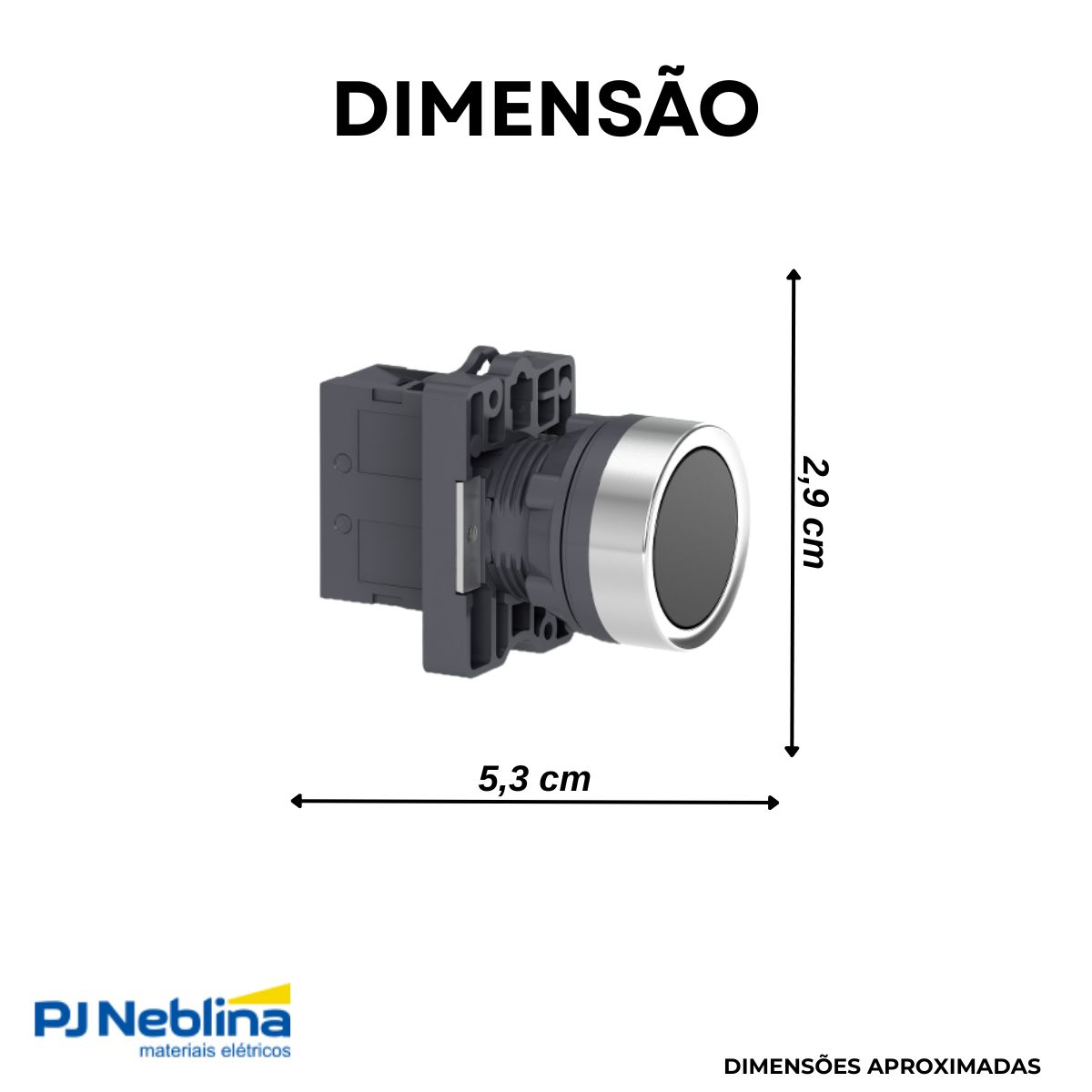 Botão Comando Pulsador Faceado Redondo 22Mm Plástico Preto 2Na - Schneider