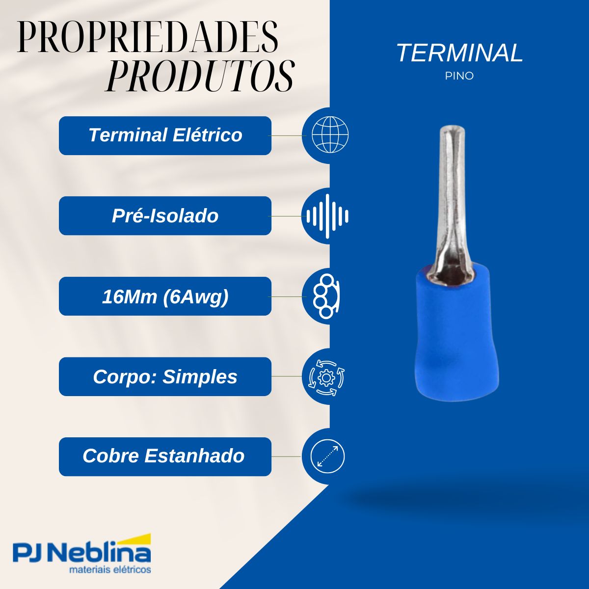 Terminal Pino 16Mm (6Awg) Pré-Isolado Azul - Axt