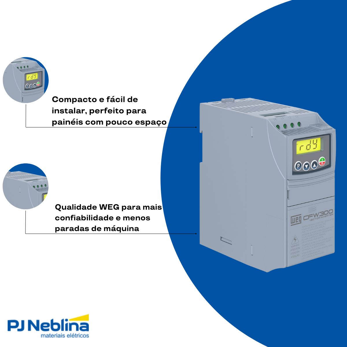 Inversor Frequência Trifásico 380-480V 50/60Hz 1,1A 0,37Kw - Weg