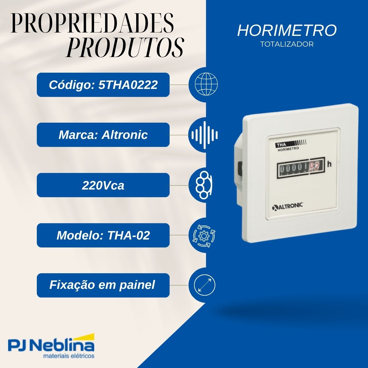 Horimetro Totalizador Horario Eletromecanico 220vca Tha-02