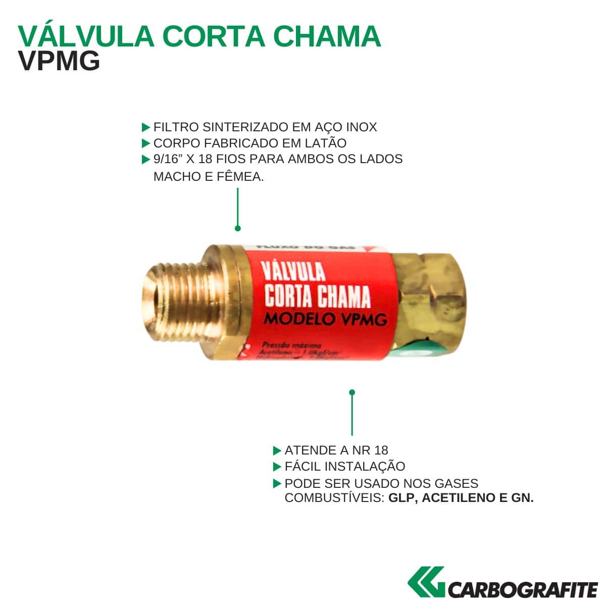 Válvula Entrada Acetileno Maçarico 9/16 Carbografite
