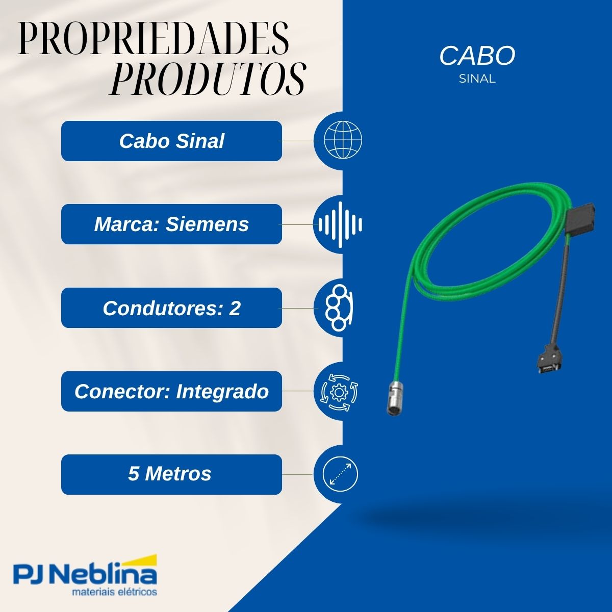 Cabo Sinal 2X0,25 mm 5m C/Conector - Siemens