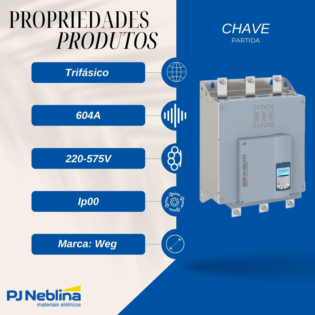 Chave Partida Softstarter Trifásico 604A 220-575V 485Kw Ip00 - Weg
