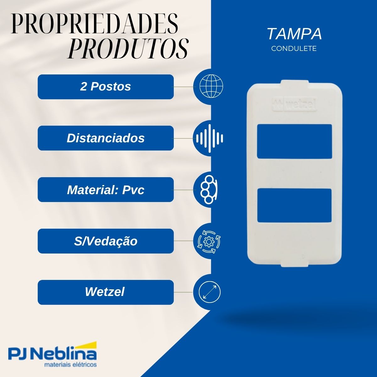 Tampa Condulete 2 Postos Distanciados Pvc 1/2-3/4 Bc S/Vedação - Wetzel