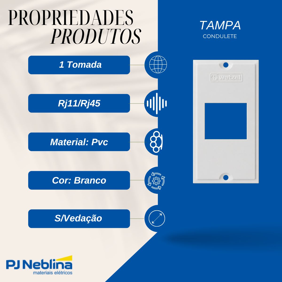 Tampa Condulete 1 Tom Rj11/Rj45 Pvc 1/2-3/4 Bc S/Vedação - Wetzel