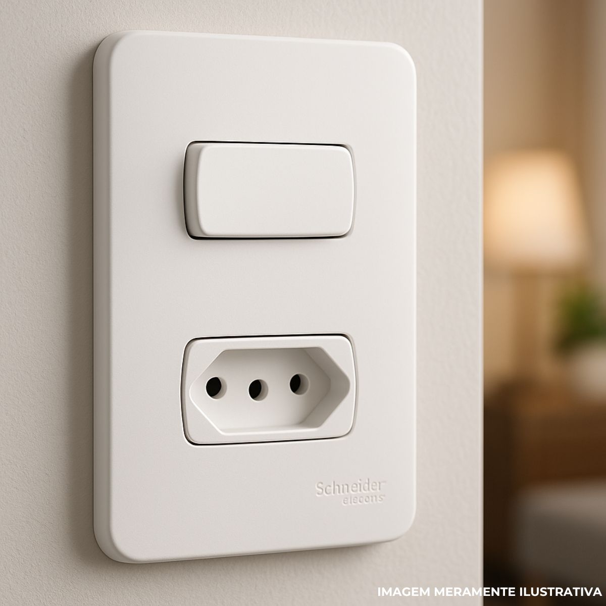 Conjunto 1 Interruptor Simples + 1 Tomada 2P+T Distanciados 10A 250V C/Placa 4X2 Branco Miluz - Schneider