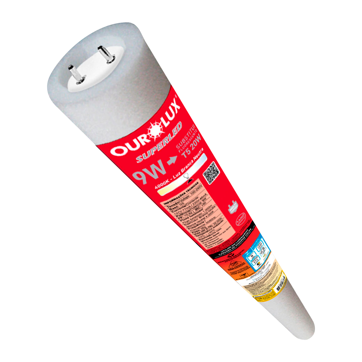 Lâmpada Led Tubular T5 9W Bivolt G5 4000K Luz Neutra 563Mm Com Driver - Ourolux