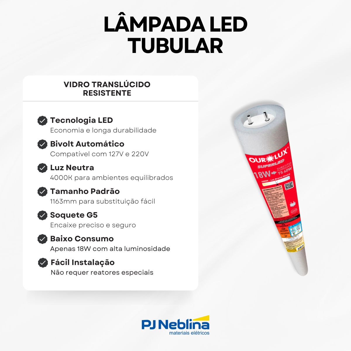Lâmpada Led Tubular T5 Bivolt Branco Neutro 2000Lm - Ourolux