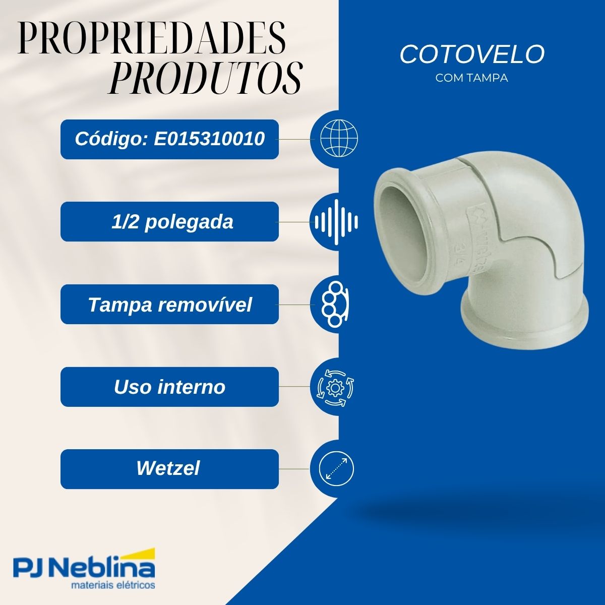 Cotovelo C/Tp Vigia 1/2 Pvc S/R Br - Wetzel