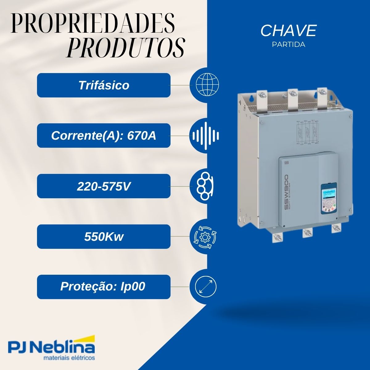 Chave Partida Softstarter Trifásico 670A 220-575V 550Kw Ip00 - Weg