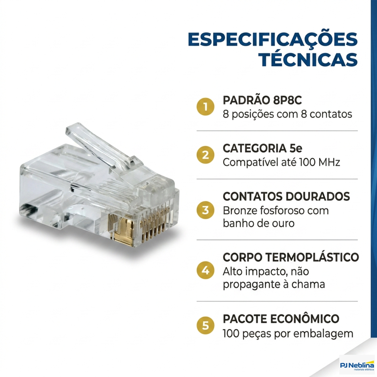 Plug Rj45 8X8 Pacote 100Peças - Asantos