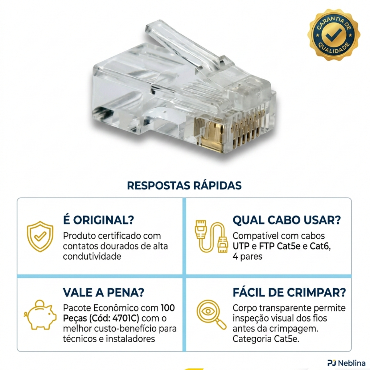 Plug Rj45 8X8 Pacote 100Peças - Asantos