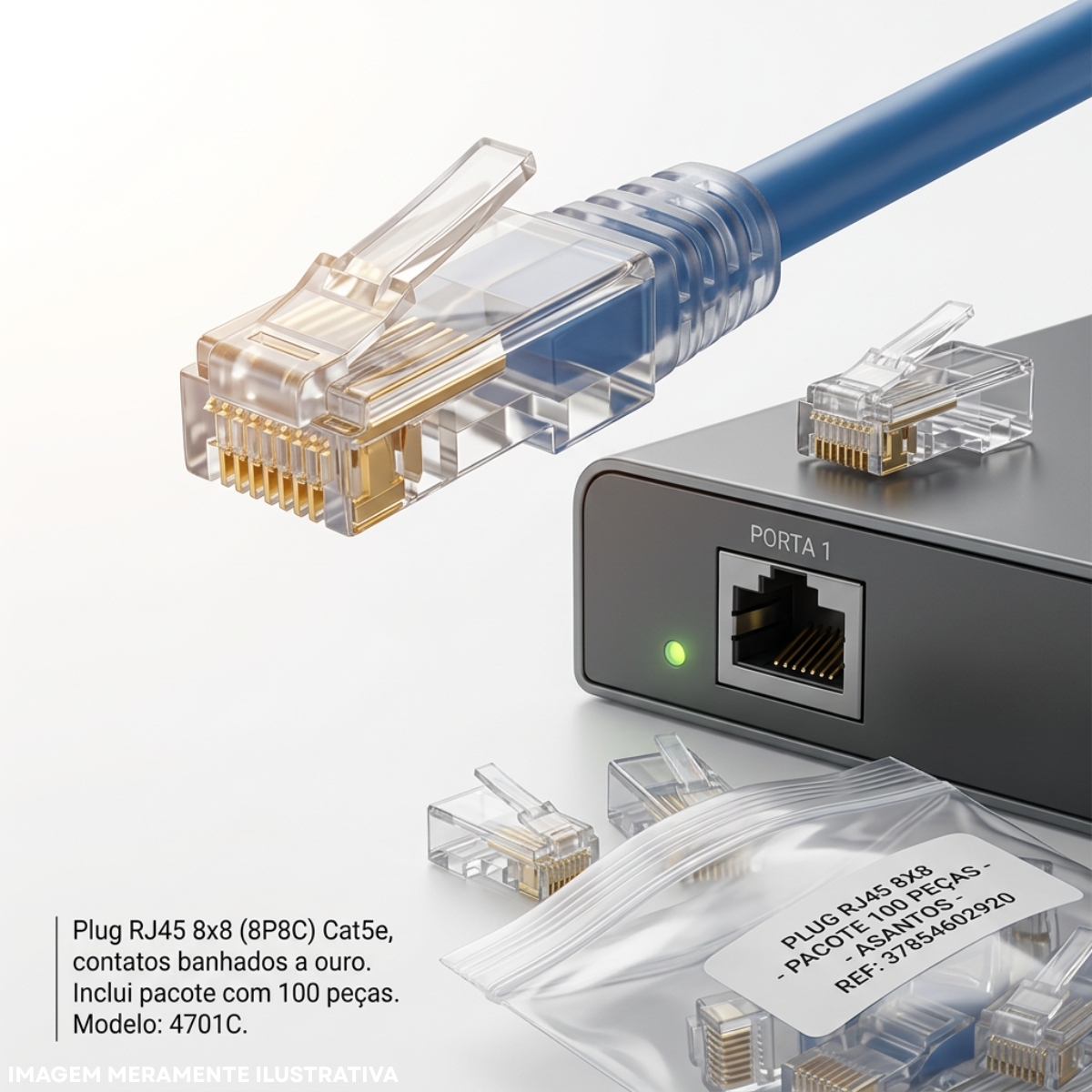 Plug Rj45 8X8 Pacote 100Peças - Asantos