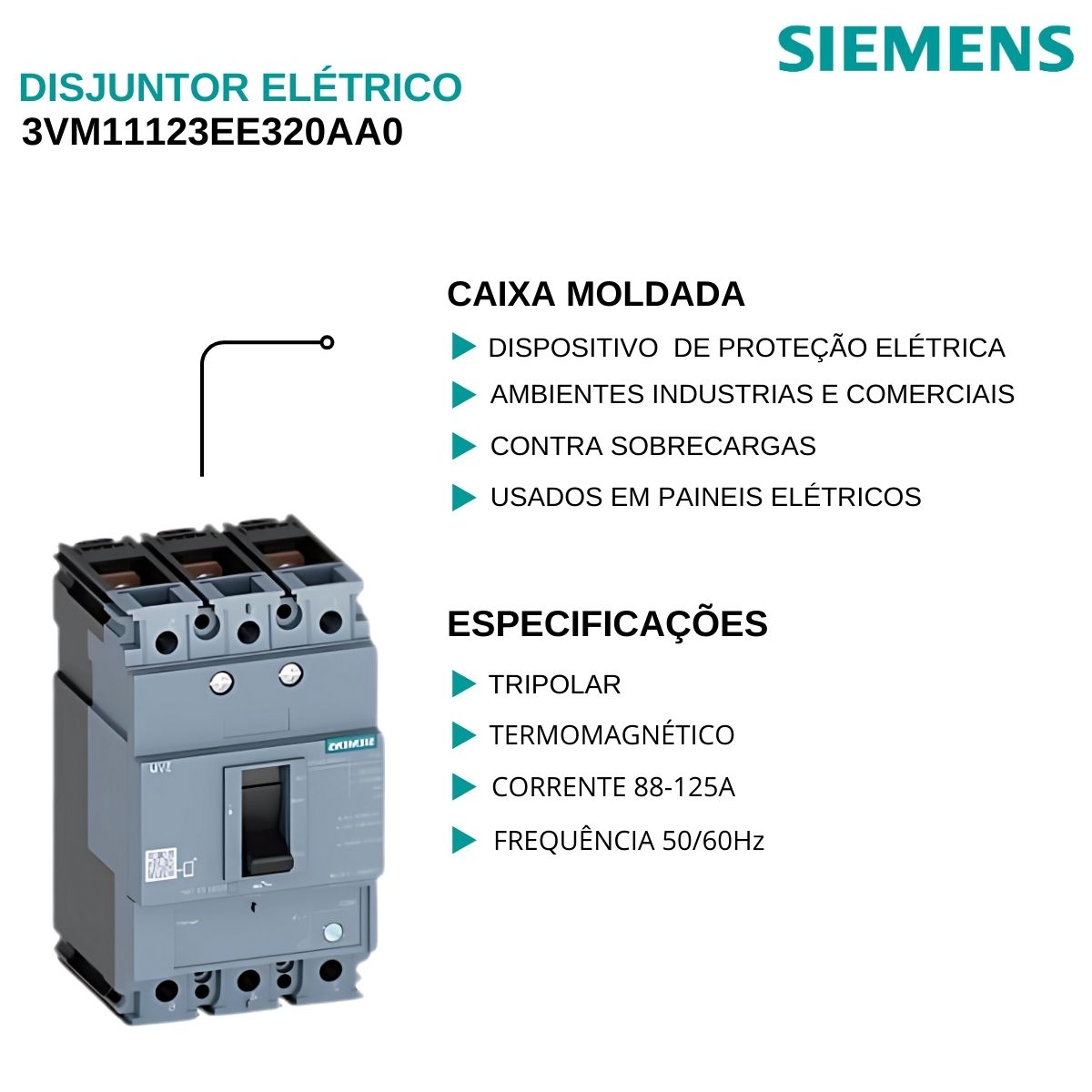 Disjuntor Caixa Moldada Tripolar 88-125A 25Ka - Siemens