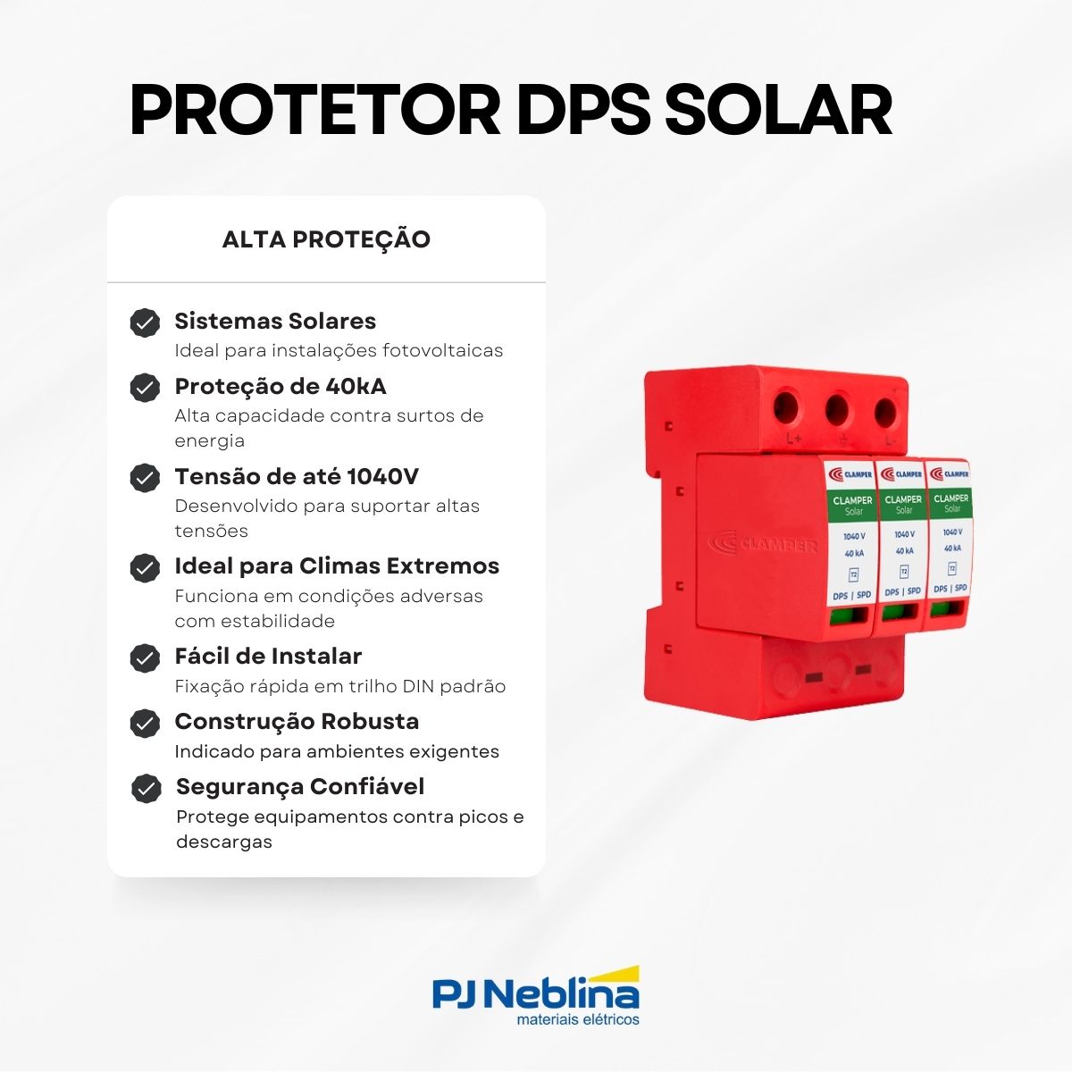 Protetor DPS Solar 1040V 40KA Telefônico e Energia - Clamper