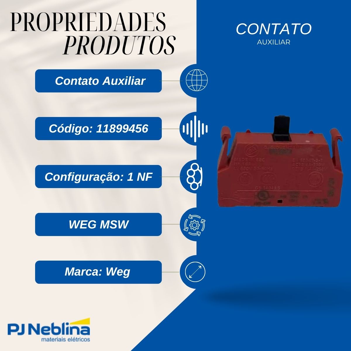 Contato Auxiliar Msw 1Nf 40A - Weg