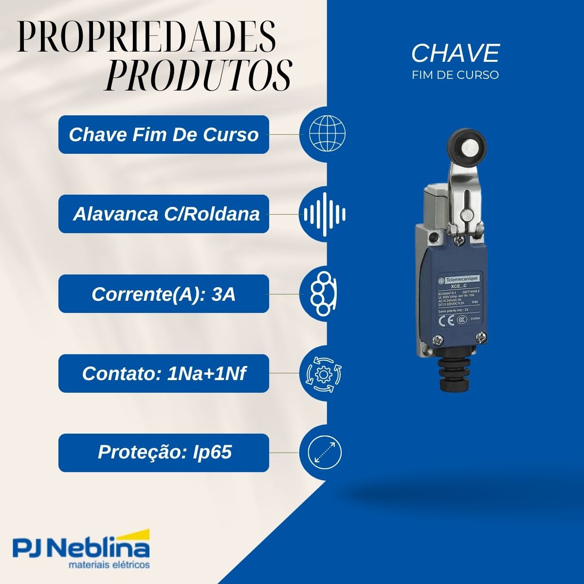 Chave Fim De Curso Alavanca C/Roldana 3A 1Na+1Nf Ip65 - Telemecanique
