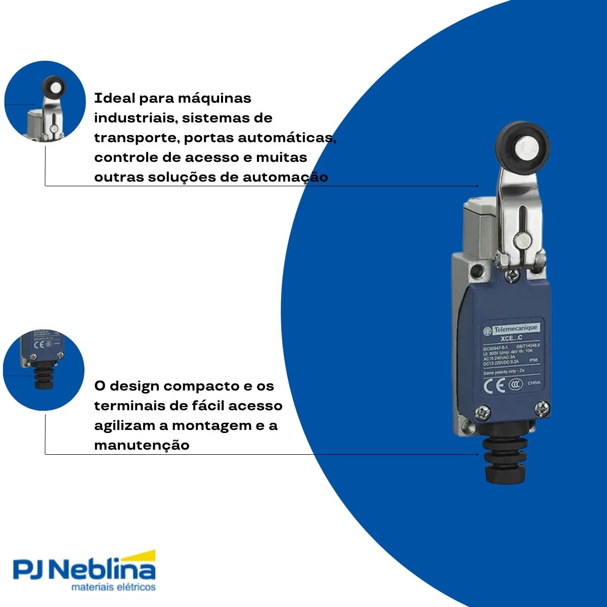 Chave Fim De Curso Alavanca C/Roldana 3A 1Na+1Nf Ip65 - Telemecanique