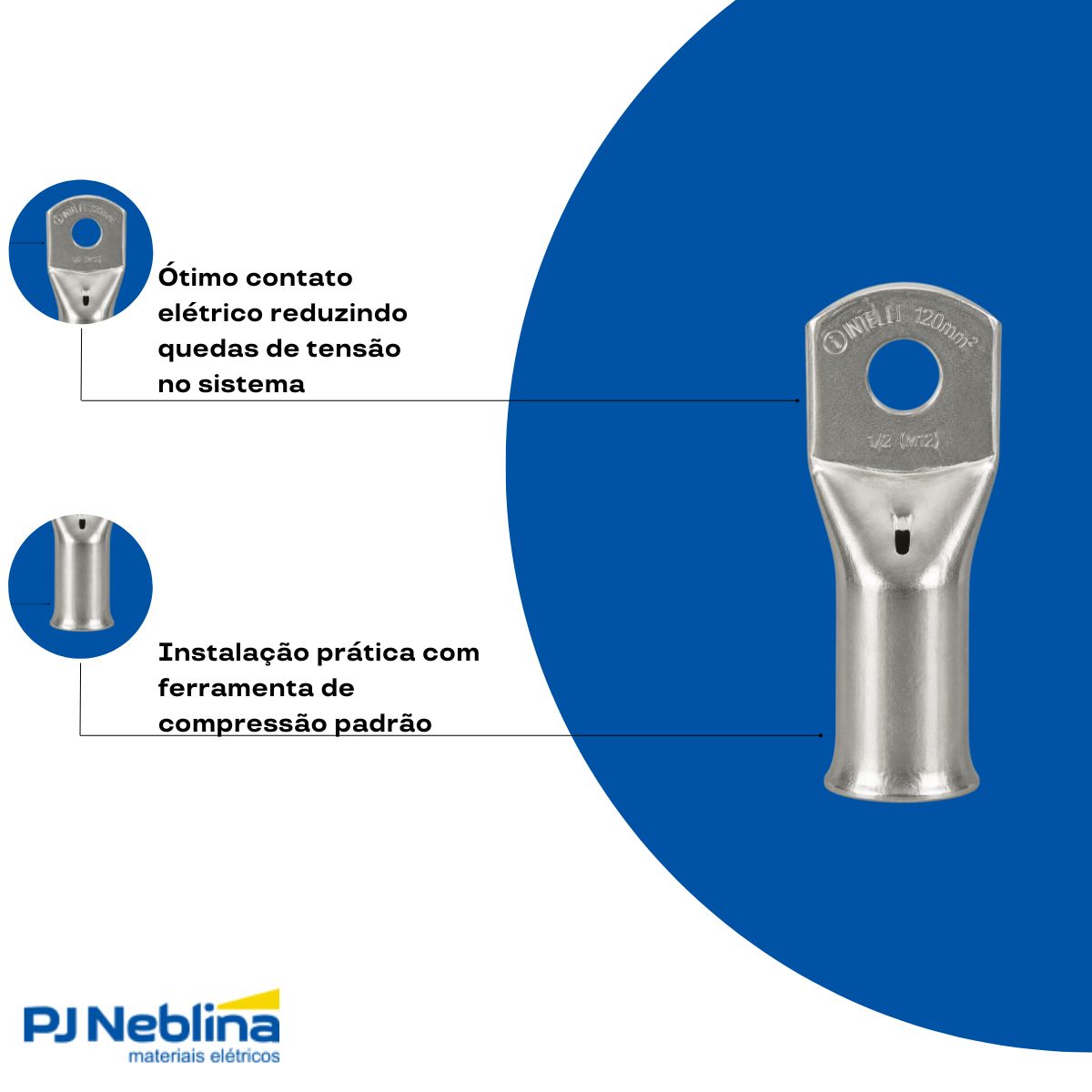 Terminal Compressao Boca Expandida 120mm 2 Compr 1 Furo F=13