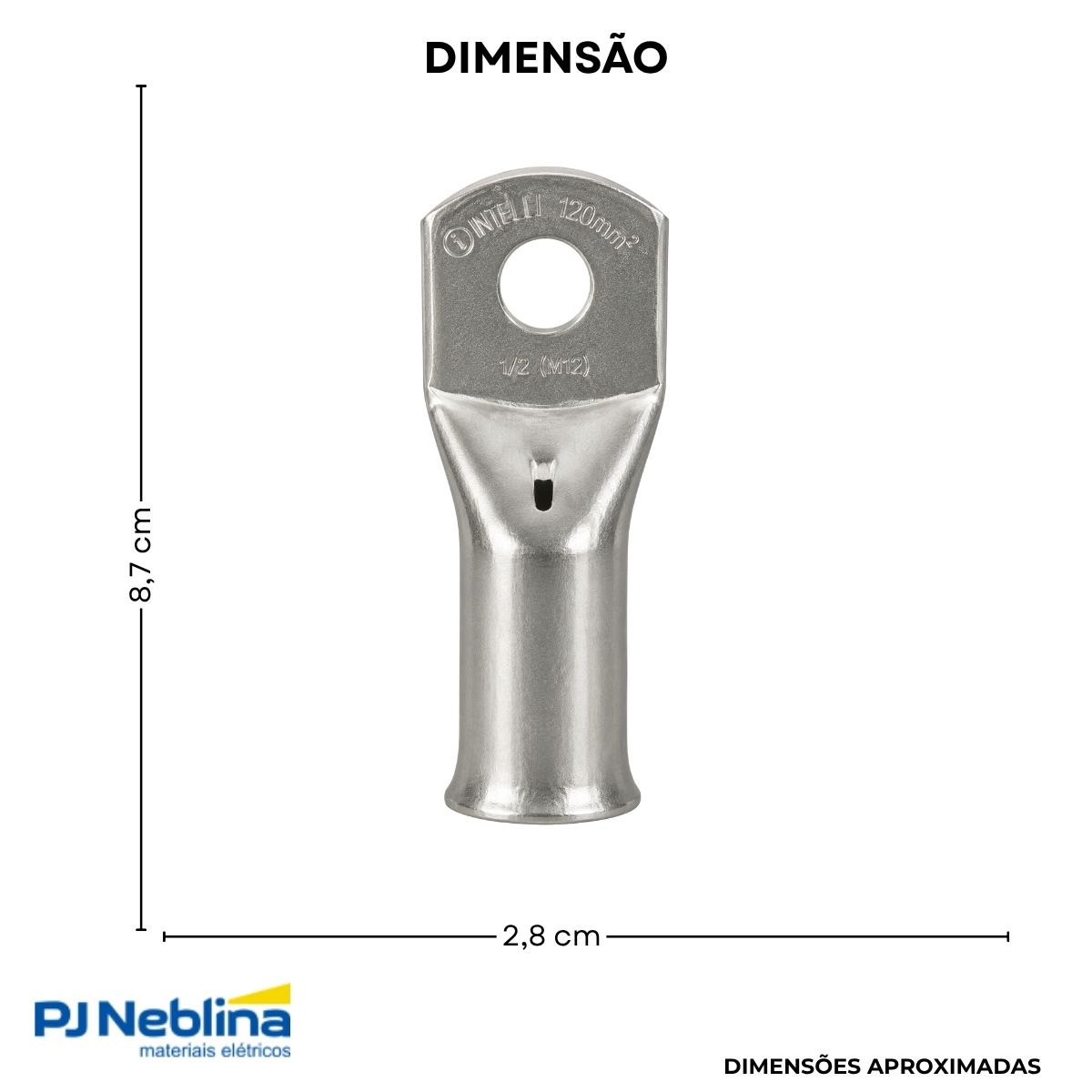 Terminal Compressao Boca Expandida 120mm 2 Compr 1 Furo F=13