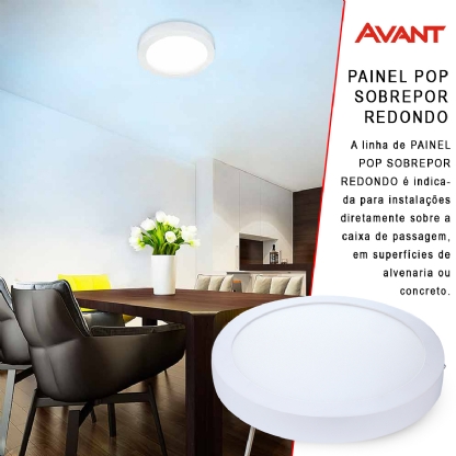 Luminária Painel Plafon Led Sobrepor Redondo Branco 24W Bivolt 6500K Luz Branca - Avant