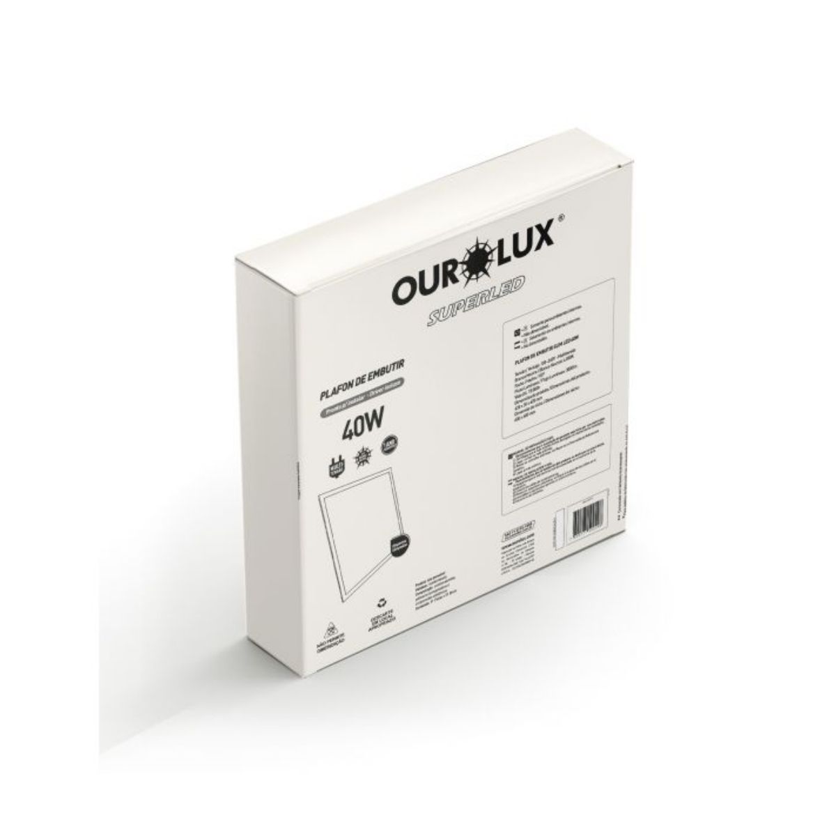 Luminária Plafon Led Embutir Quadrado Branco 40W Bivolt 4000K Branco Neutro 3000Lm - Ourolux