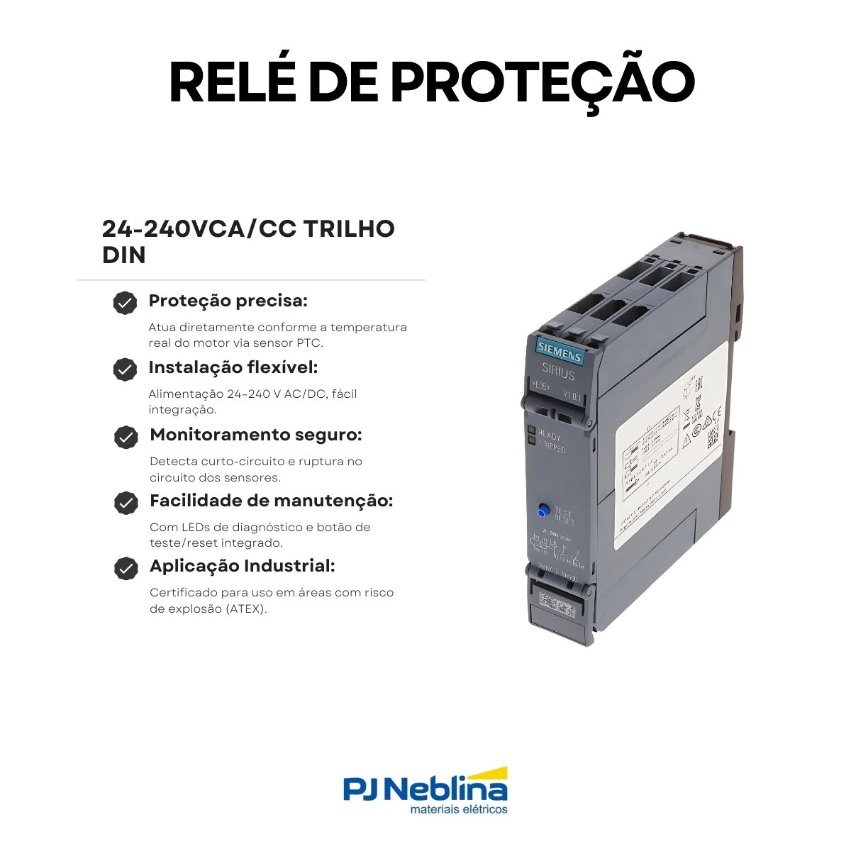 Relé de Proteção Motor 24-240VCA/CC Trilho DIN - Siemens