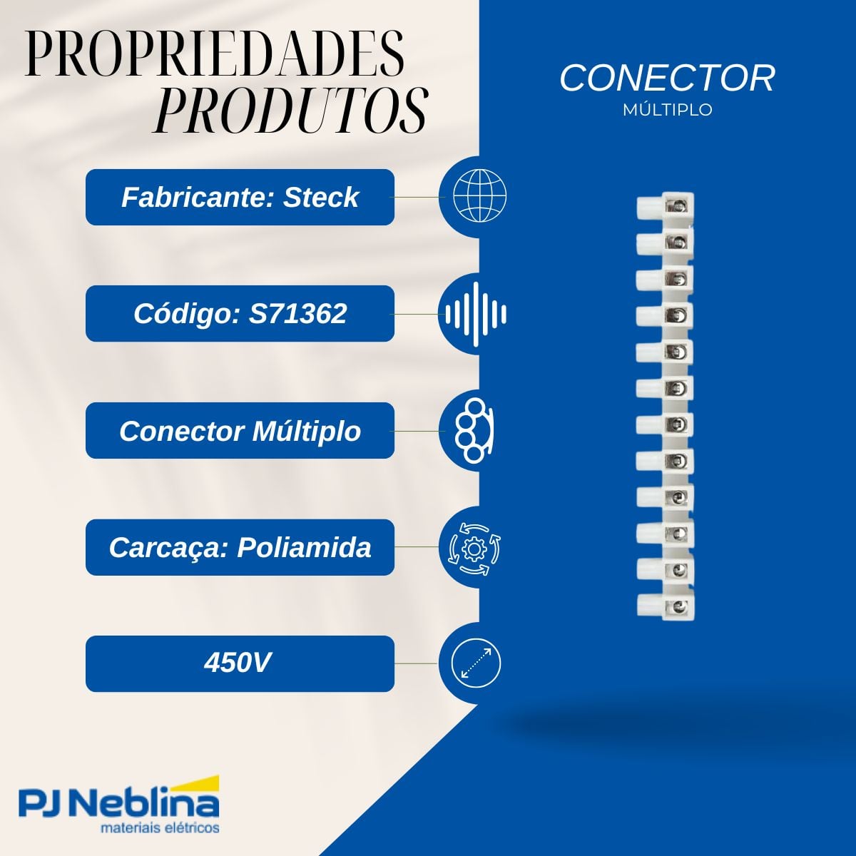 Conector Genérico Barramento Elétrico 50Mm Pct C/ 03 - Steck