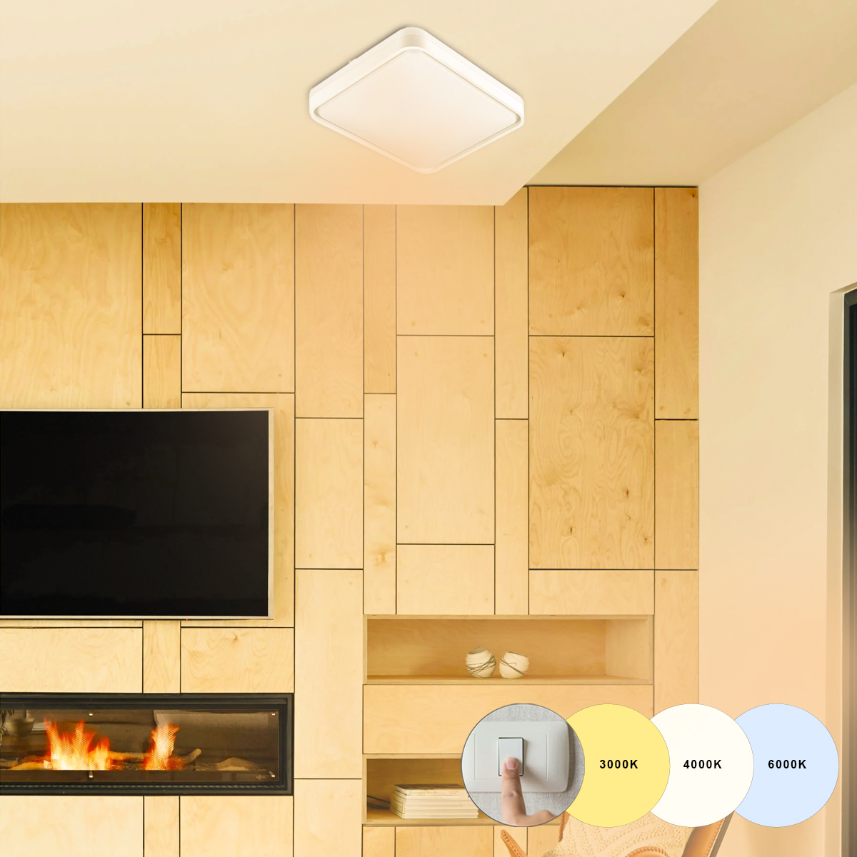 Luminária Plafon Led Sobrepor Vontae 48W Bivolt Luz Amarela/Neutra/Branca 3000/4000/6000K - Hevvy