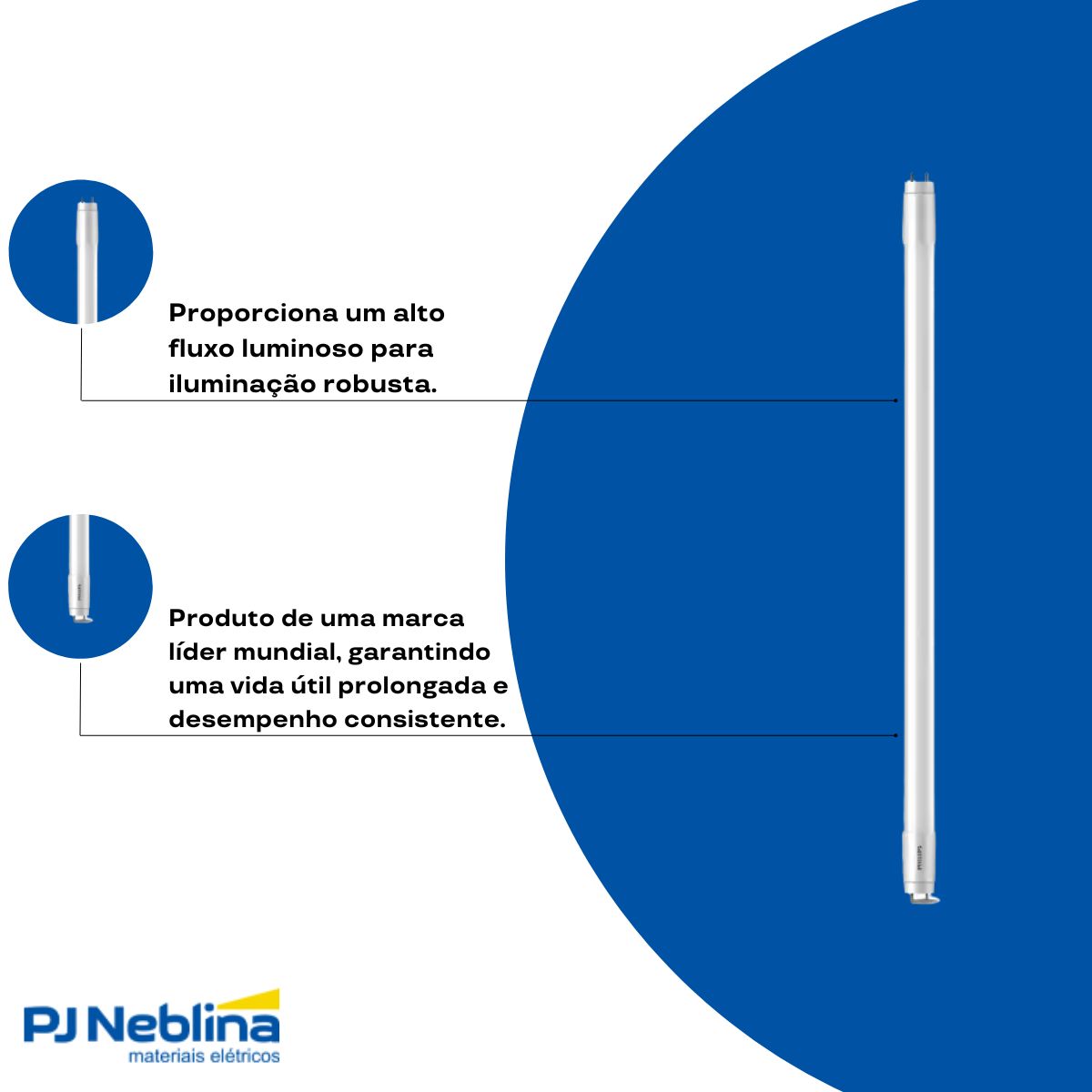 Lâmpada Led Tubular T8 9W Bivolt G13 6500K Branco Frio Luz Branca 900Lm 600Mm Vidro - Philips