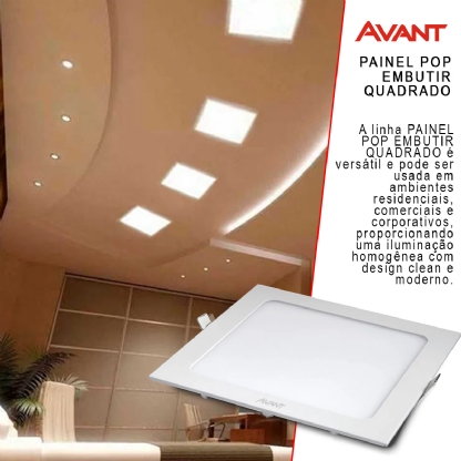 Luminária Plafon Led Embutir Quadrado Branco 24W Bivolt 3000K Luz Amarela - Avant