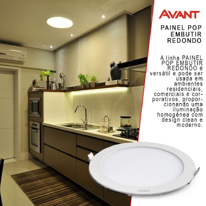 Luminária Painel Plafon Led Embutir Redondo 18W Bivolt 3000K Luz Amarela - Avant