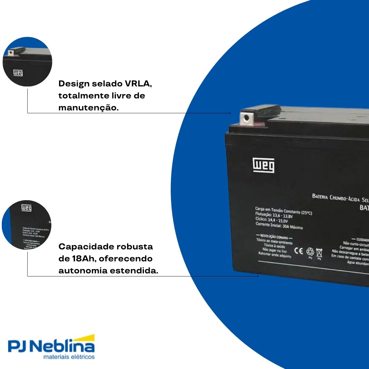 Bateria Selada Vrla 12V 18Ah 181X167X77Mm - Weg