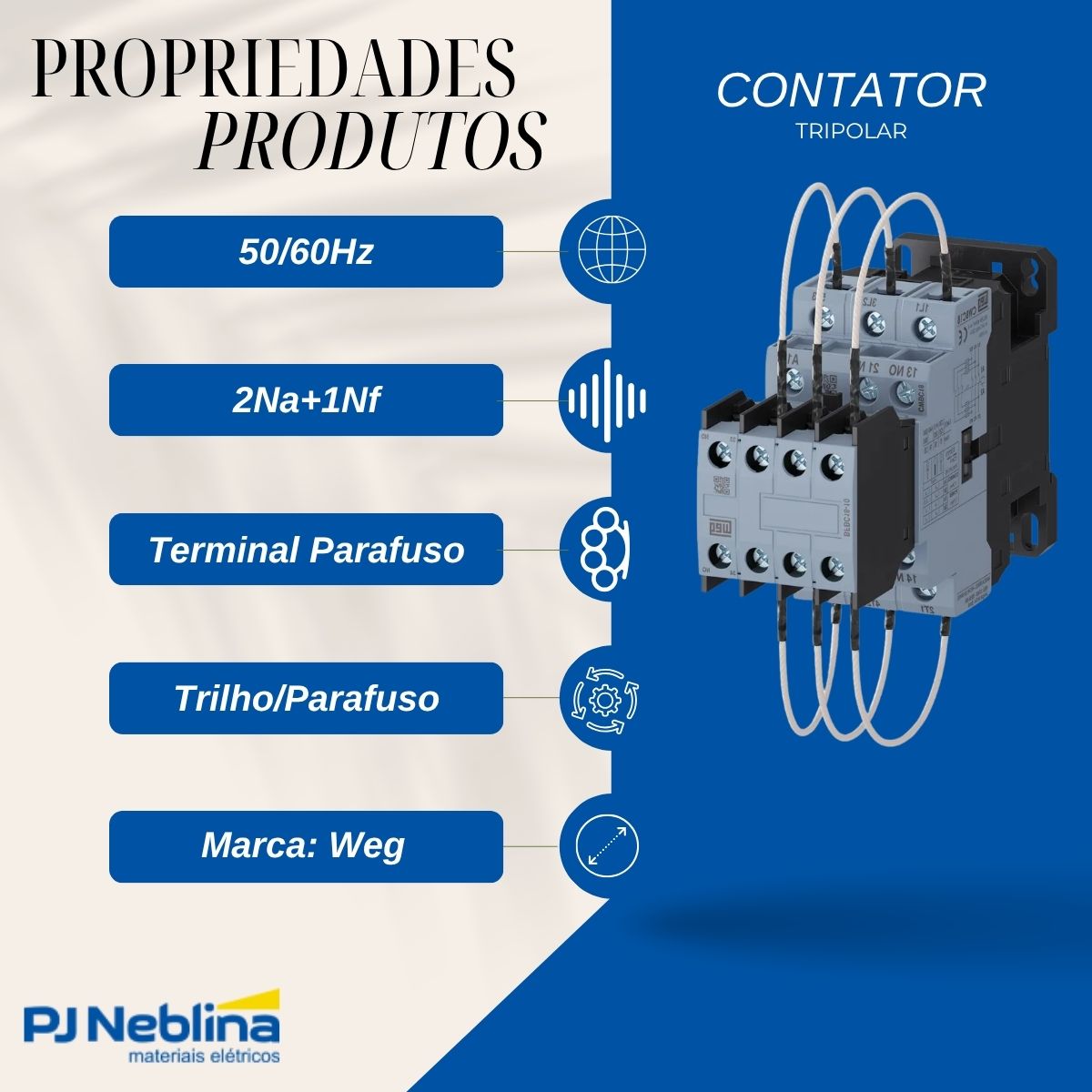 Contator Manobra Capacitor Tripolar 220V 50/60Hz 2Na+1Nf 16Kvar/380-415V 55G - Weg