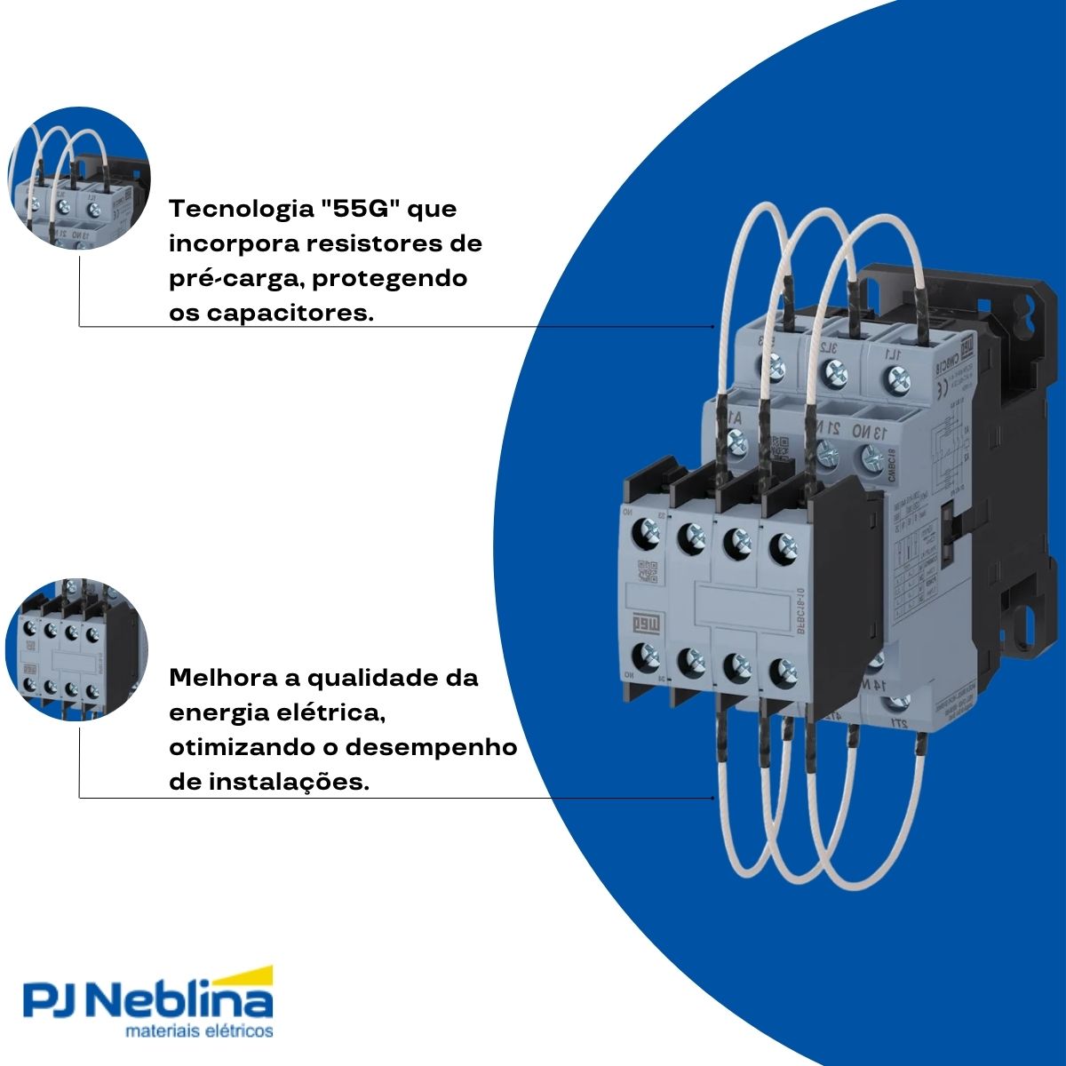 Contator Manobra Capacitor Tripolar 220V 50/60Hz 2Na+1Nf 16Kvar/380-415V 55G - Weg
