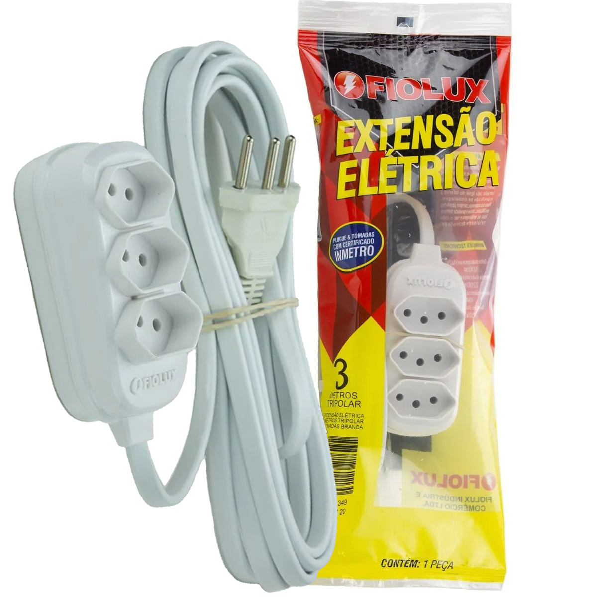Extensão Elétrica 3 Metros Branco 3 Tomadas  10A Bivolt - Fiolux