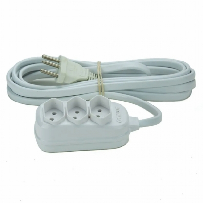 Extensão Elétrica 5 Metros Branco 3 Tomadas  10A Bivolt - Fiolux