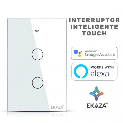 Interruptor Inteligente Smart Wifi Touch 2 Botões Bivolt 4X2 Branco Android/iOS Alexa/Google - Ekaza
