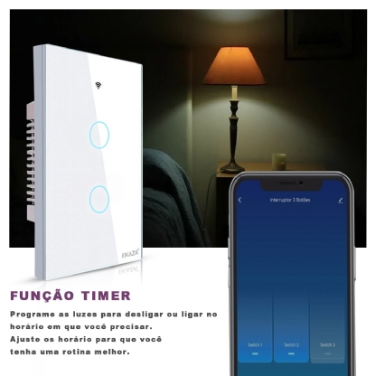 Interruptor Inteligente Smart Wifi Touch 2 Botões Bivolt 4X2 Branco Android/iOS Alexa/Google - Ekaza