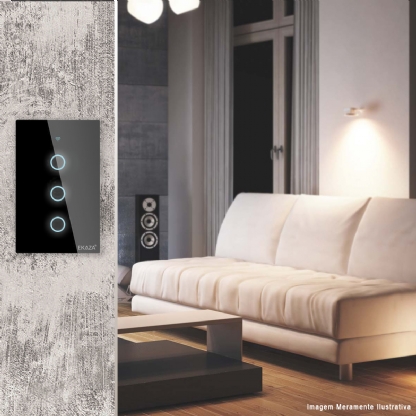Interruptor Inteligente Smart Wifi Touch 3 Botões Bivolt 4X2 Preto Android/iOS Alexa/Google - Ekaza