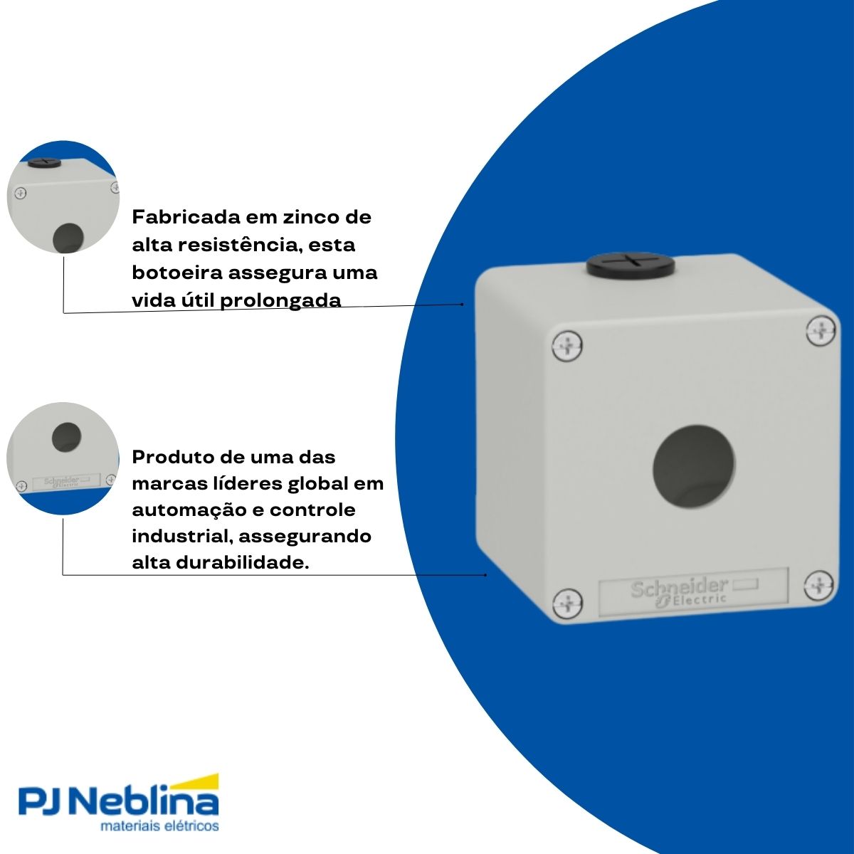 Botoeira Comando Vazia 1 Furo 22Mm Zinco Cinza Ip65/Ip66/Ip69 - Schneider