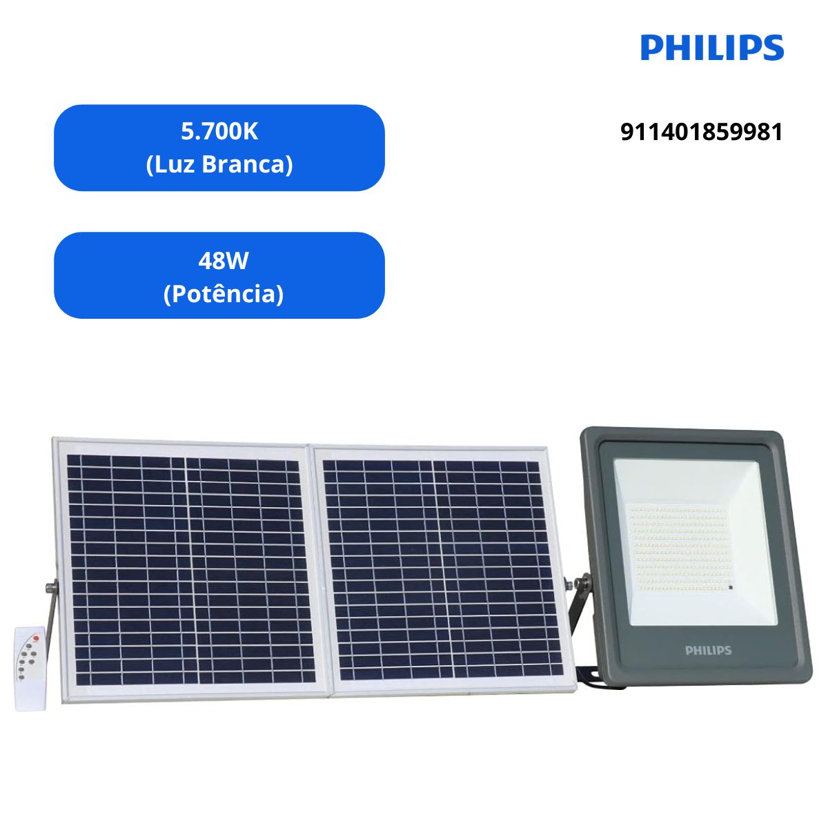 Luminária Refletor Solar Led Retangular Sobrepor Cinza 48W Luz Branca 5700K 4800Lm - Philips