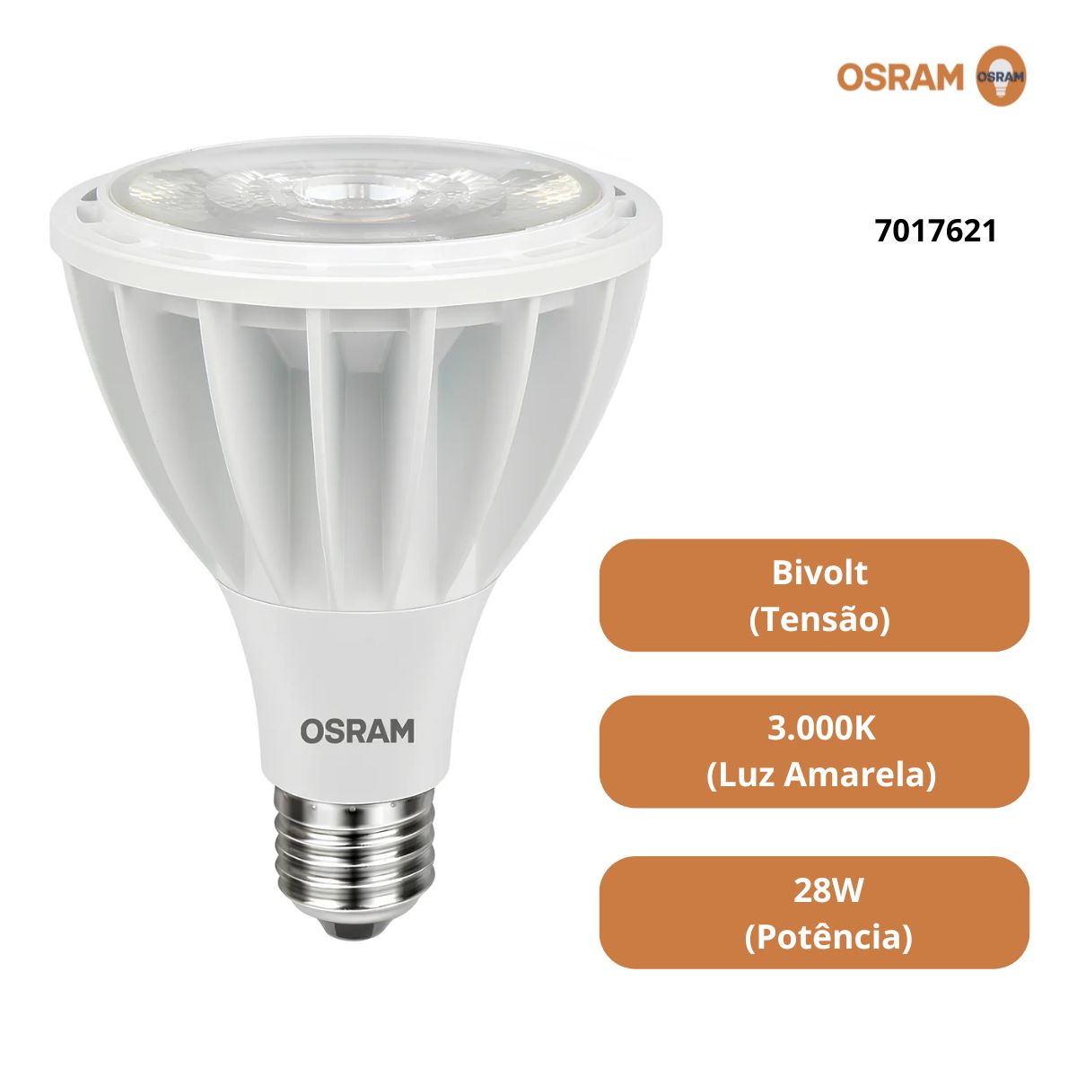 Lâmpada Led Par30 28W Bivolt E27 3000K Luz Amarela 3000Lm 30G 7017621 - Osram